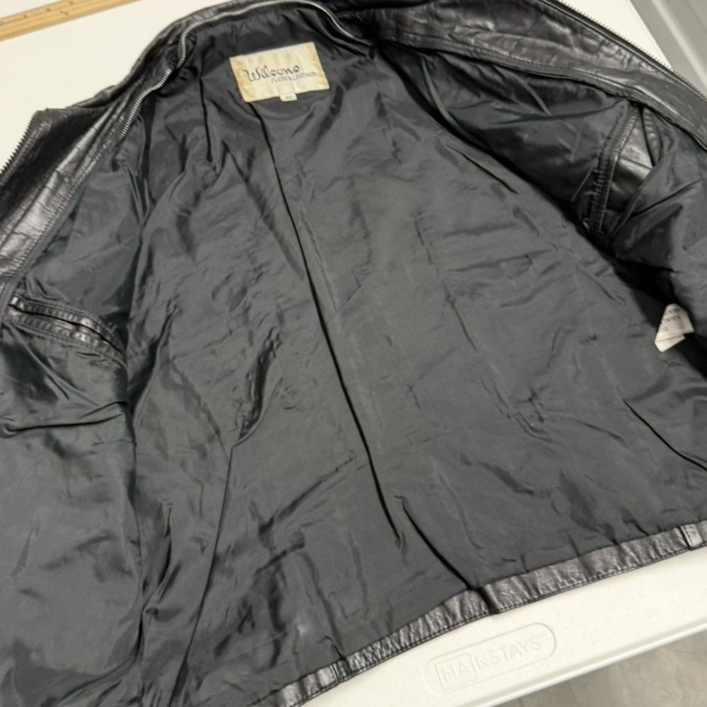 Wilsons Suede & Leather Mens Black Leather Zip Up Jacket Size 42 Vintage Moto - Picture 4 of 7